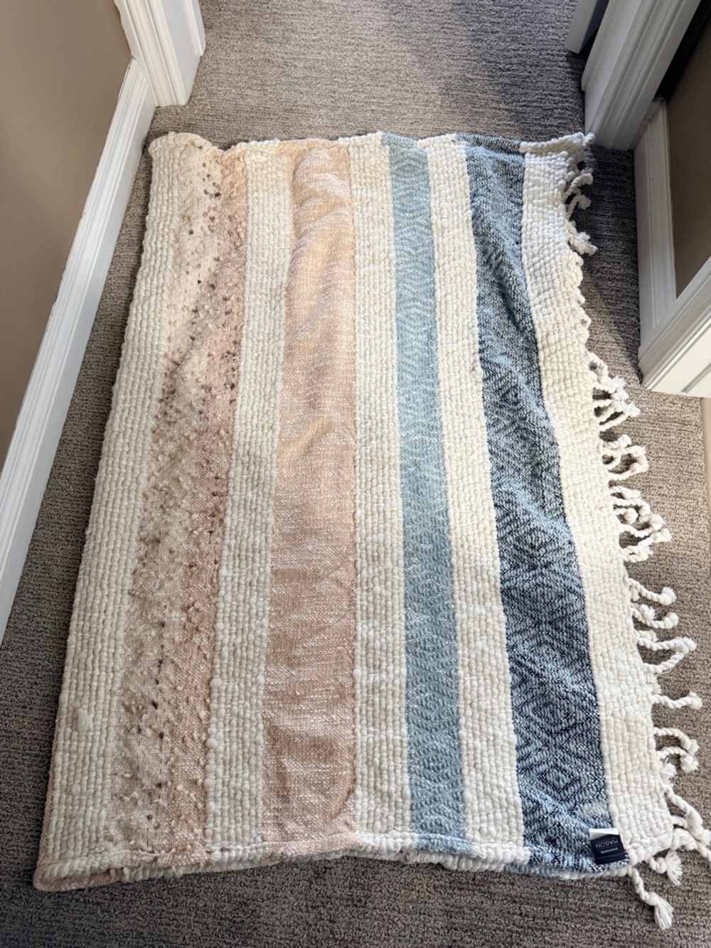 Simons Maison Cream Throw with Light Blue and Navy Accents - Picture 3 of 4